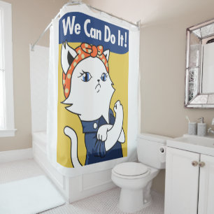 Rideaux De Douche Nous Pouvons Le Faire ! Chat blanc Rosie le Rivete
