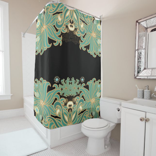 Rideaux De Douche nouveau d'art, cru, floral, époque de belle, (En situation)