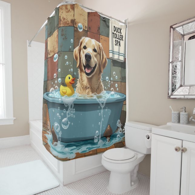 Rideaux De Douche Nouvelle-Écosse Duck Tolling Retriever Sleepy Cute (En situation)