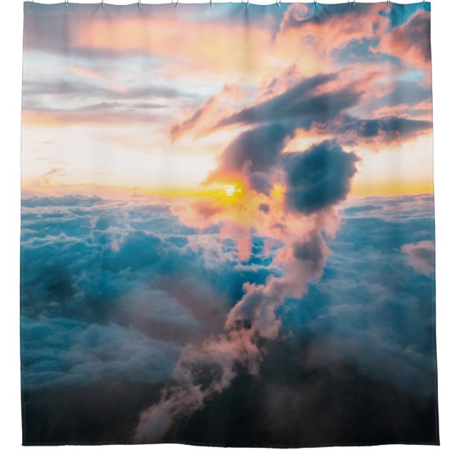 RIDEAUX DE DOUCHE NUAGES BLANCS SOUS ORANGE SKY (Devant)