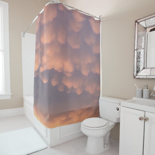 Rideaux De Douche Nuages de billes de coton rose (En situation)
