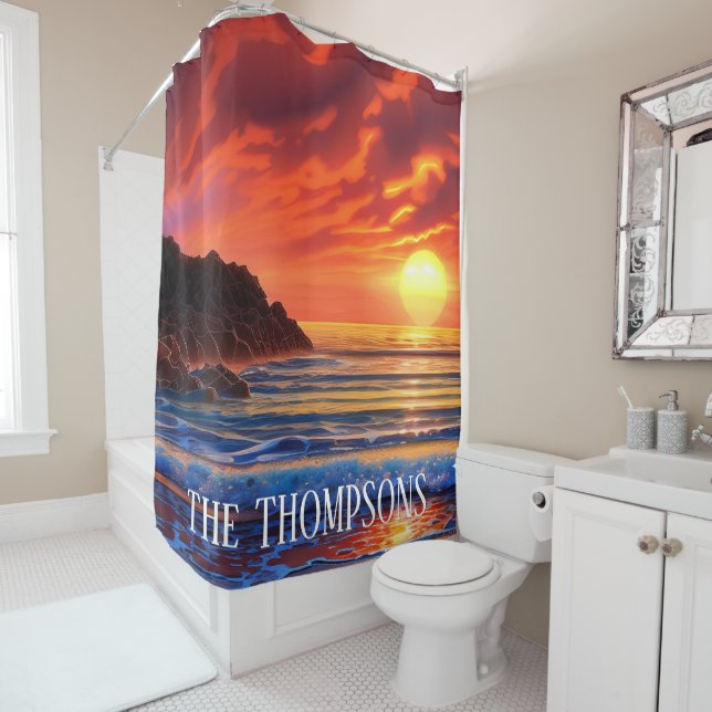 Rideaux De Douche Nuages de coucher de soleil clair tropical (En situation)