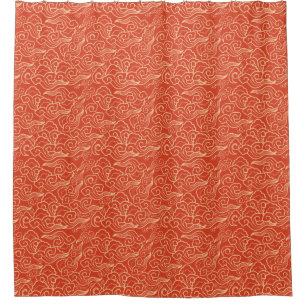 Rideaux De Douche Nuages japonais vintages, Coral Orange