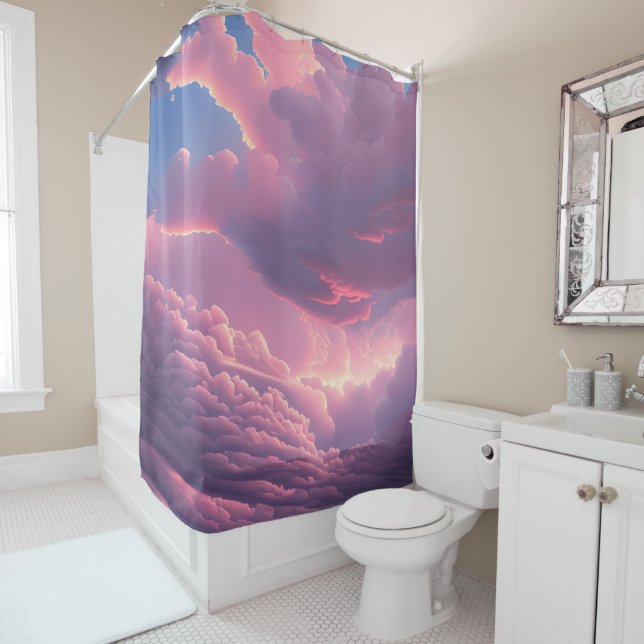 Rideaux De Douche Nuages roses doux (En situation)