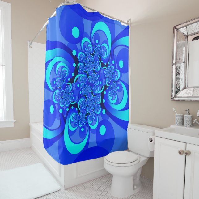 Rideaux De Douche Nuances de bleu Art fractal abstrait moderne (En situation)