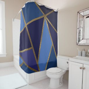 Rideaux De Douche Nuances de bleu et or Bronze Géométrique Chic