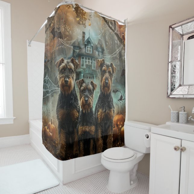 Rideaux De Douche Nuit d'Halloween Délice Canin d'Airedale (En situation)
