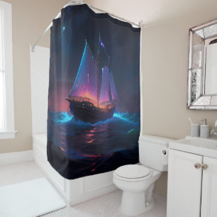 Rideaux De Douche Nuit sur la mer Classique bateau de pêche chinois