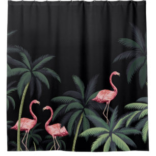 Rideaux De Douche Nuit tropicale oiseaux sauvages vintages flamants,