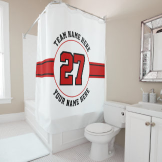 Rideaux De Douche Numéro de maillot, équipe, nom du joueur rouge noi