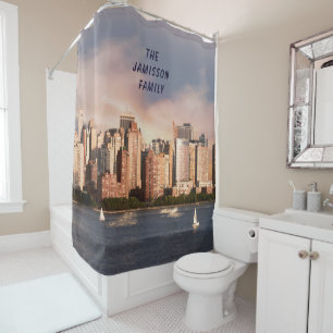 Rideaux De Douche NYC Lower Manhattan Skyline avec nom personnalisé