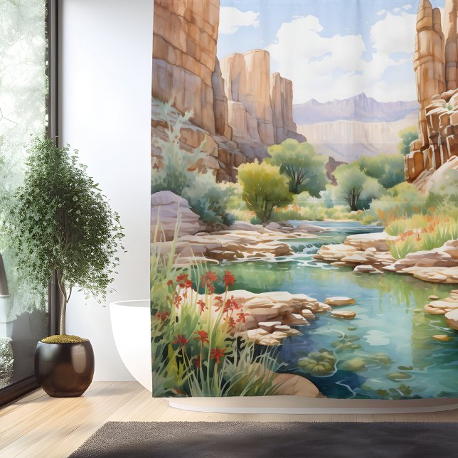 Rideaux De Douche Oasis du Canyon Aquarelle (Créateur téléchargé)
