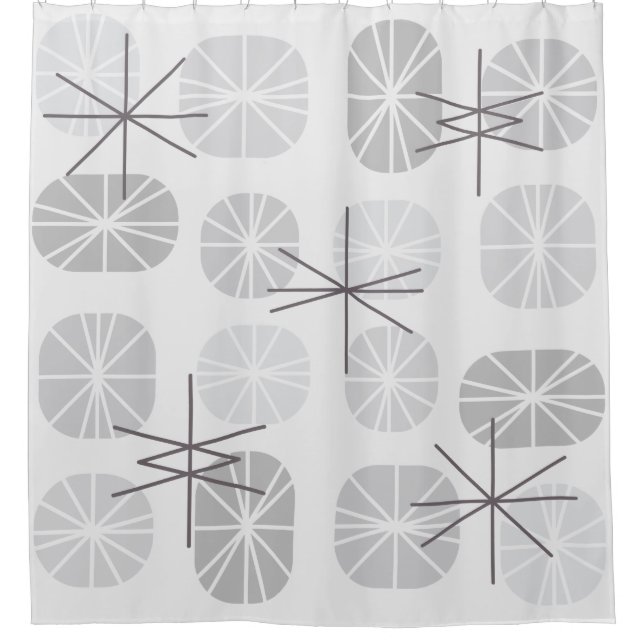 Rideaux De Douche Oblongs Motifs du milieu du siècle gris clair (Devant)