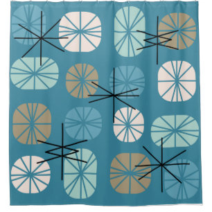 Rideaux De Douche Oblongs Motifs du milieu du siècle Turquoise Or bl