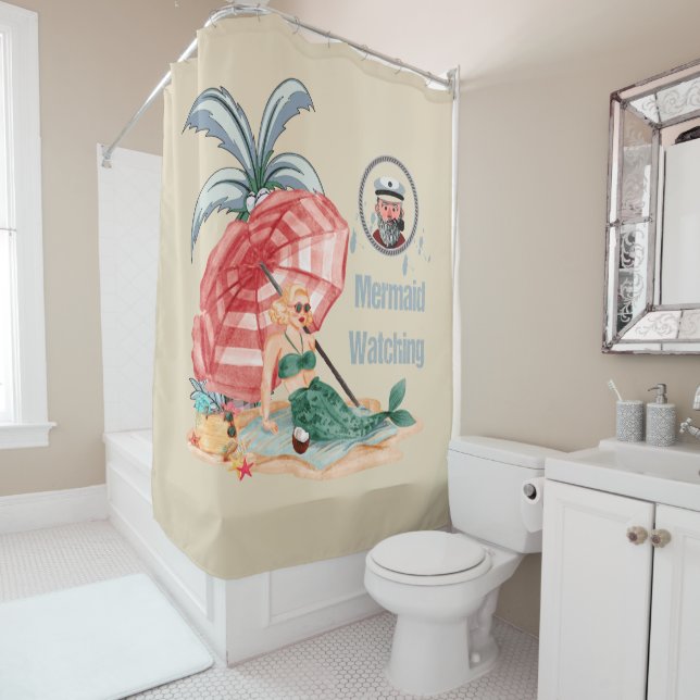 Rideaux De Douche Observation de sirène - été sur la plage nautique (En situation)