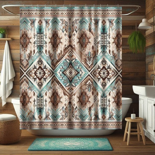 Rideaux de douche occidentaux turquoise Boho, déco (Créateur téléchargé)