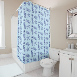 Rideaux De Douche Ocean Beach Seahorse Starfish Crabe & Shell Motif