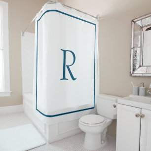 Rideaux De Douche Océan Bleu Blanc Monogramme initial Nom personnali
