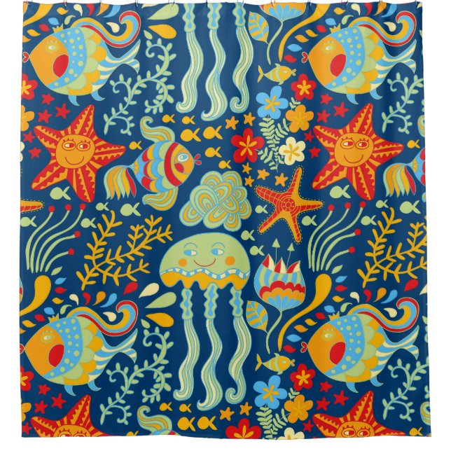 Rideaux De Douche Océan lunaire de poisson et de Kelp (Devant)