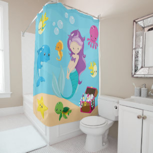 Rideaux De Douche Ocean Sea Friends mignonne caricature sirène & tré