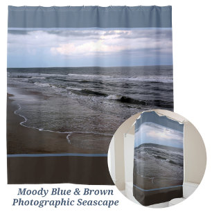 Rideaux De Douche Ocean Seashore Photographie bleu et Brown