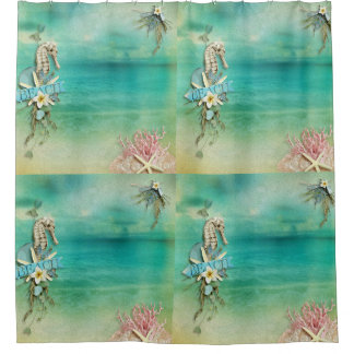 Rideaux De Douche Océan tropical d'étoiles de mer d'hippocampe de