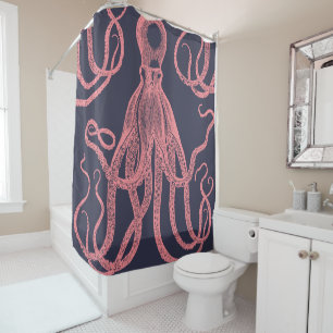 Rideaux De Douche Octopus antique rose sur bleu