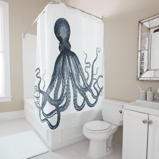 Rideaux De Douche Octopus bleu foncé (En situation)