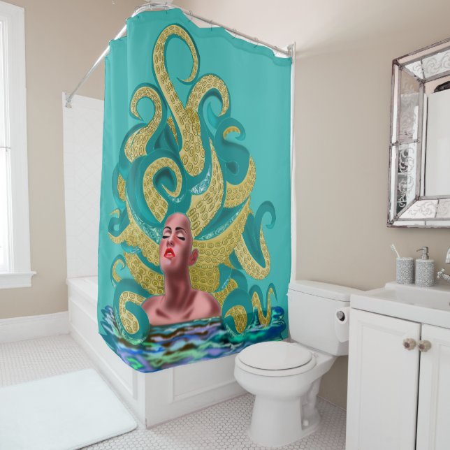 Rideaux De Douche Octopus Girl Art (En situation)