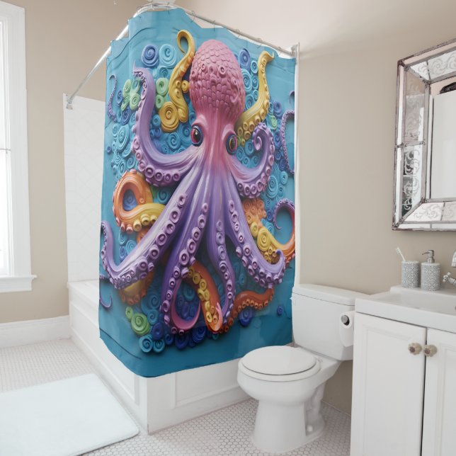Rideaux De Douche OCTOPUS Tropical Mer Plage Océan (En situation)