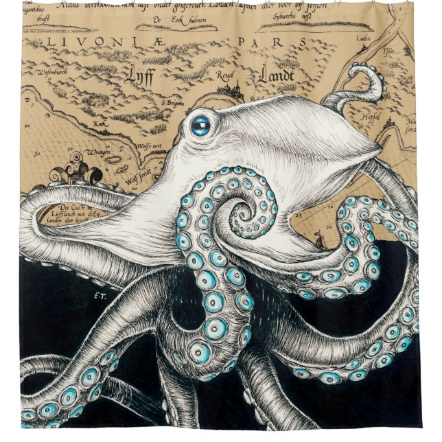 Rideaux De Douche Octopus Vintage (Devant)