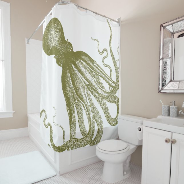 Rideaux De Douche Octopus vintage en vert V2 (En situation)