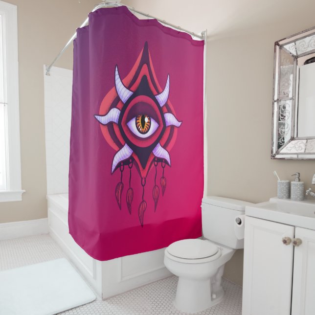 Rideaux De Douche Oeil Démon Violet - Art Occulte Gothique (En situation)
