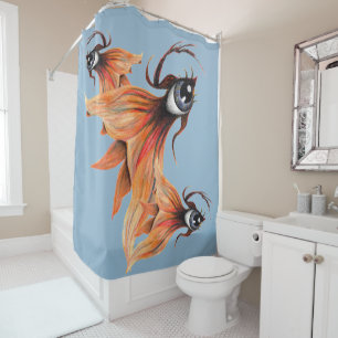 Rideaux De Douche Œil Doré Poisson Rouge Surréaliste Fantastique Art