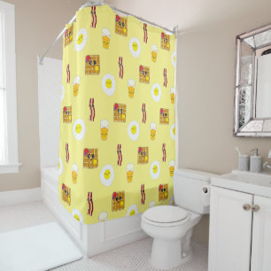 Rideaux De Douche Œufs, bacon et gaufres dessins animés drôles de no