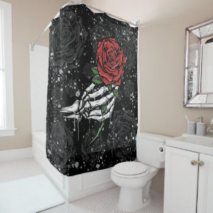 Rideaux De Douche Offrande de rose squelette argentée Glam gothique