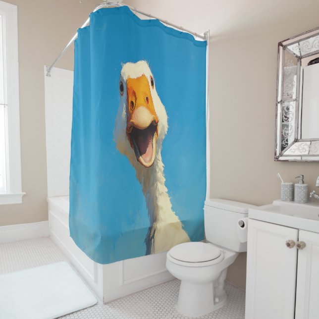 Rideaux De Douche Oie joyeuse sous un ciel bleu (En situation)