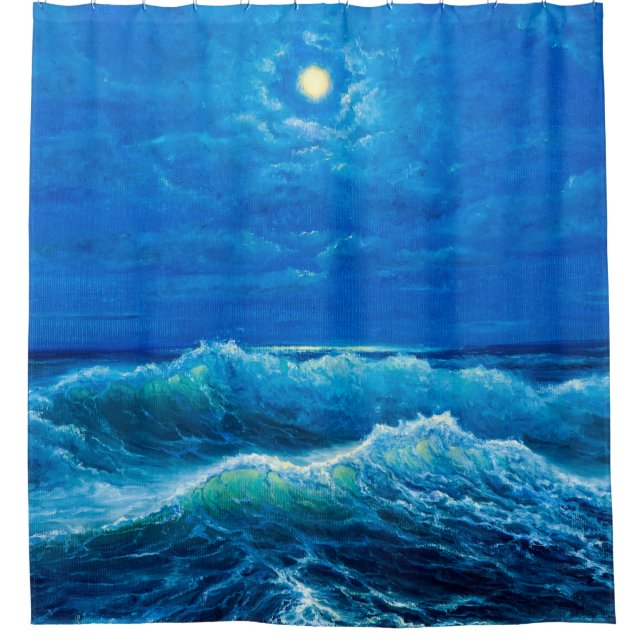 Rideaux De Douche  oil painting showing waves in ocean or sea on can (Devant)