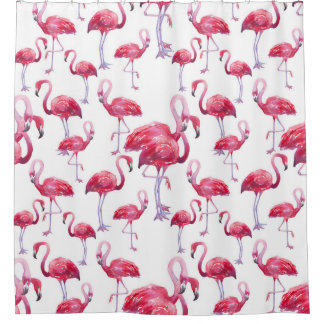 Rideaux De Douche Oiseau d'aquarelle de Flamant rose exotique