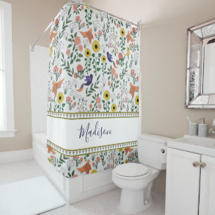 Rideaux De Douche Oiseau de Boho coloré mignon et motif floral