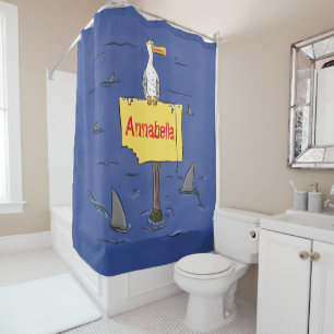 Rideaux De Douche Oiseau de mer amusant entouré de dessins animés de