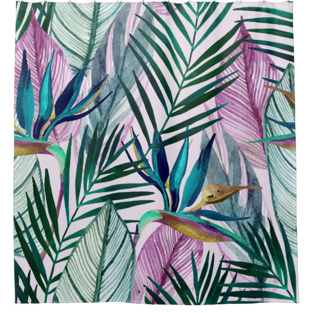 Rideaux De Douche Oiseau de paradis tropical, motif d'aquarelle (Devant)