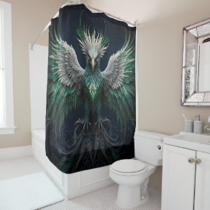 Rideaux De Douche Oiseau mystique Phoenix en vert et blues