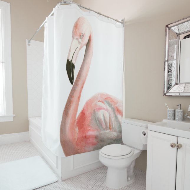 Rideaux De Douche Oiseau tropical de Flamant rose (En situation)