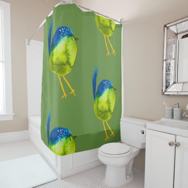 Rideaux De Douche Oiseau vert mignon (En situation)