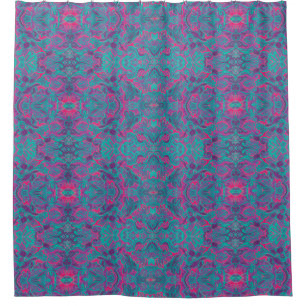 Rideaux De Douche Oiseaux Arabesque Bohème Turquoise Purple Fuchsia