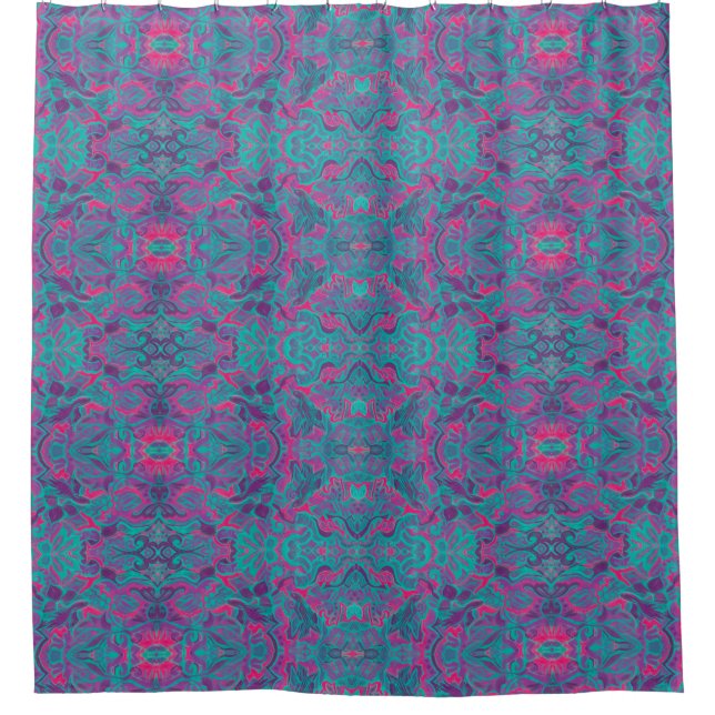 Rideaux De Douche Oiseaux Arabesque Bohème Turquoise Purple Fuchsia (Devant)