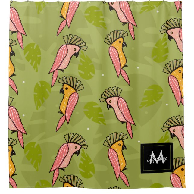 Rideaux De Douche Oiseaux Cacatoès Été Monstera Verdure   (Devant)