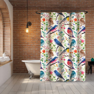 Rideaux De Douche Oiseaux colorés Fleurs Motif