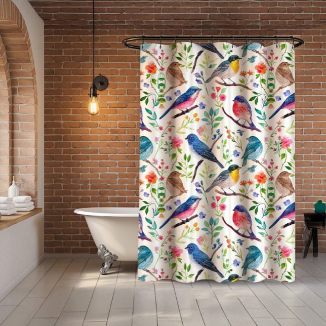 Rideaux De Douche Oiseaux colorés Fleurs Motif (Créateur téléchargé)